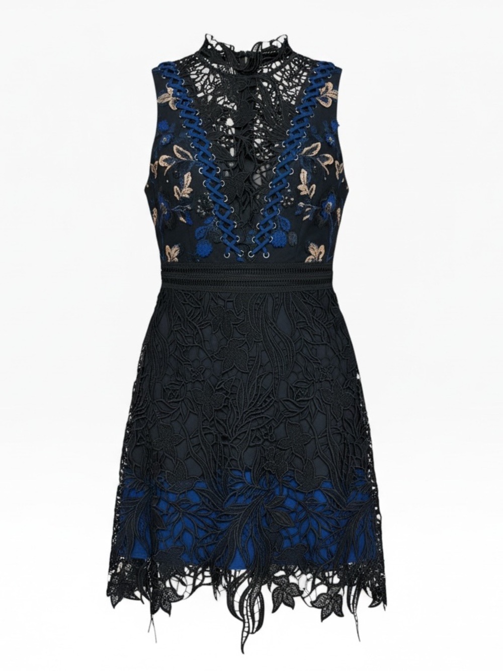 Black and Blue Lace-Trim Dress